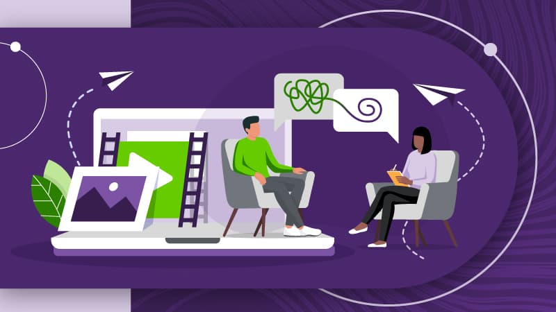 Illustration of a person speaking to a therapist or counsellor