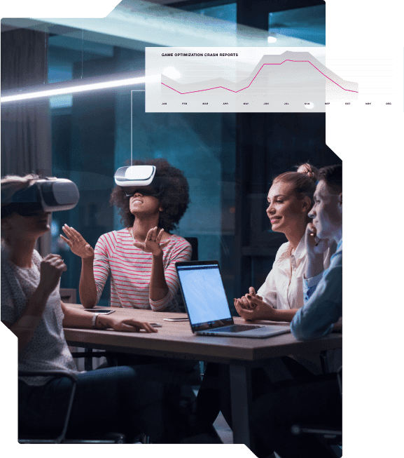 Two players on their VR headsets and a couple of people observing them