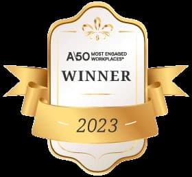 Winner badge for Achievers 50 most engaged workplaces 2023