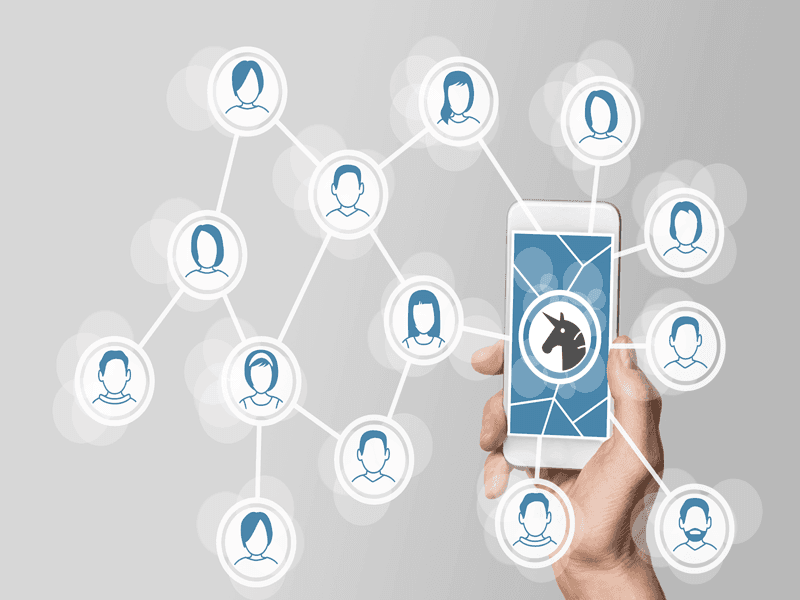 Smart phone with tech bubbles