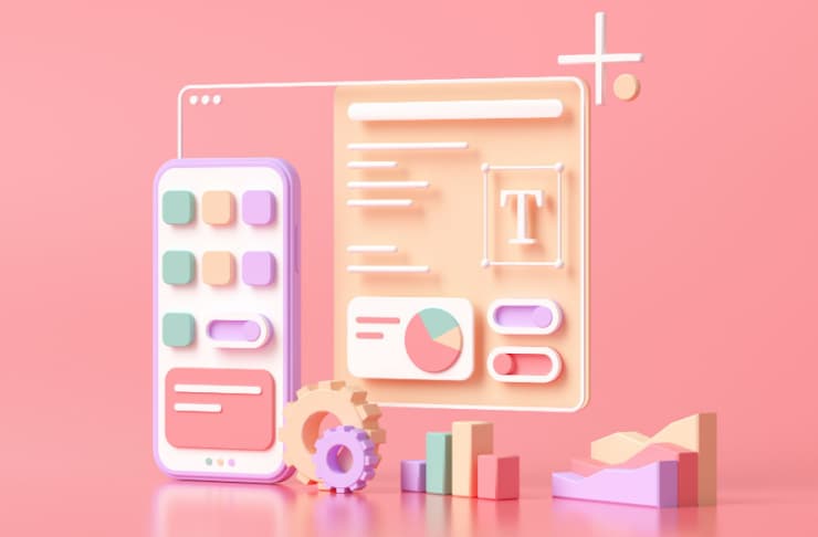 Illustration of a phone and various graphs meant to symbolize techfins