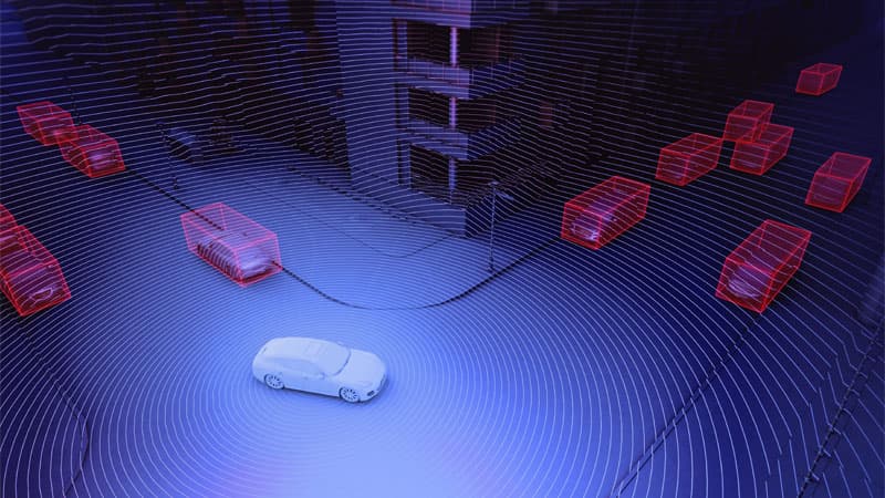 Cars with bounding boxes to show image annotation